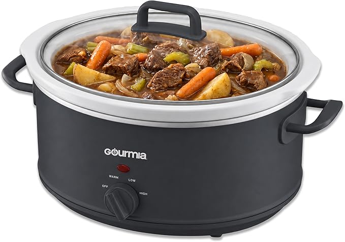 Gourmia Slow Cooker - 7 Quart Removable Ceramic Pot, Manual Controls with 3 Temperature Settings, Dishwasher Safe Crock and Glass Lid, Gray