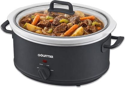 Gourmia Slow Cooker - 7 Quart Removable Ceramic Pot, Manual Controls with 3 Temperature Settings, Dishwasher Safe Crock and Glass Lid, Gray