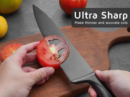 WELLSTAR Chef Knife with Sheath, Sharp Kitchen Knife 8 inch Black Cooking Knives with German HC Steel