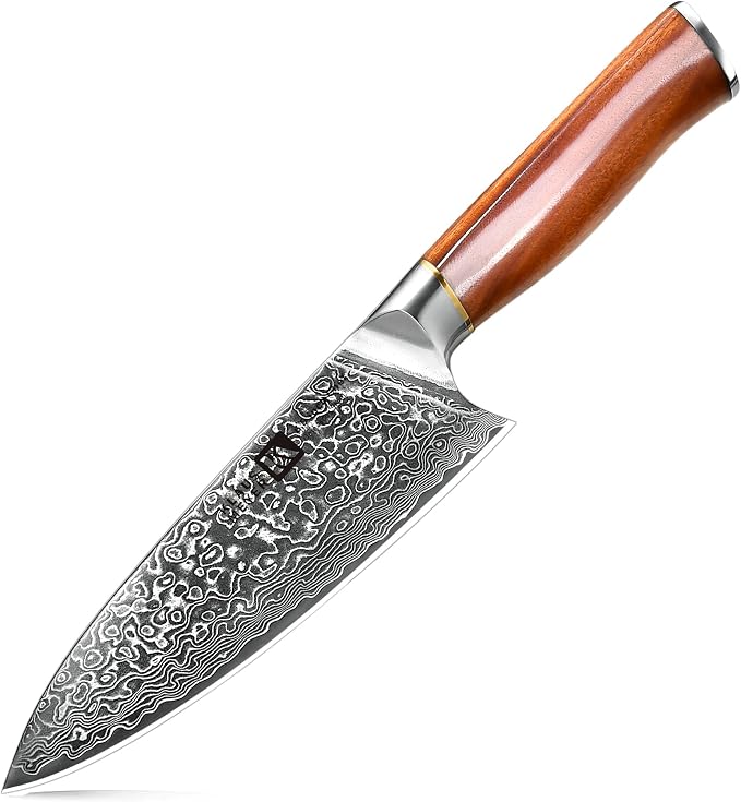 Klaus Meyer Damascus Chef Knife 6.5 Inch Rosewood Handle Chef Knife Ultra Sharp Santoku Knife, Gift For Women Men