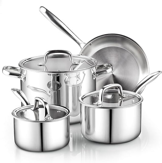 Cook N Home Classic Tri-ply Clad Stainless Steel Cookware Set, 7-Piece Pots and Pans