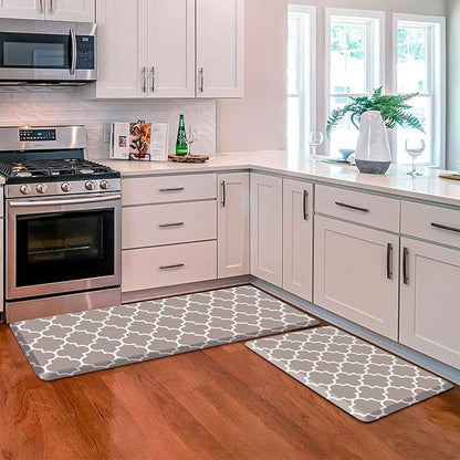 KMAT Kitchen Mat [2 PCS] 0.47inch Cushioned Anti-Fatigue Area Rug Sets, Waterproof Non-Skid Kitchen Mats and Rugs Heavy Duty PVC Ergonomic Comfort Standing Mat for Kitchen, Floor Office,Khaki
