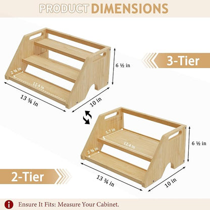 Bamboo Spice Rack Organizer -3-Tier Spice Rack for Countertop,Cabinet Spice Rack Organizer for 18 Spice Jars(4oz)，Step Shelf(Yellow)