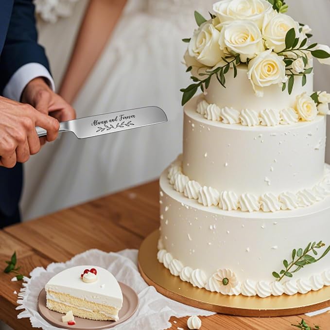 Wedding Cake Knife and Server Set, 4 Pack Stainless Steel Cake Cutting Knife, Slicer and Forks Server for Wedding, Anniversary, Birthday(Silvery)