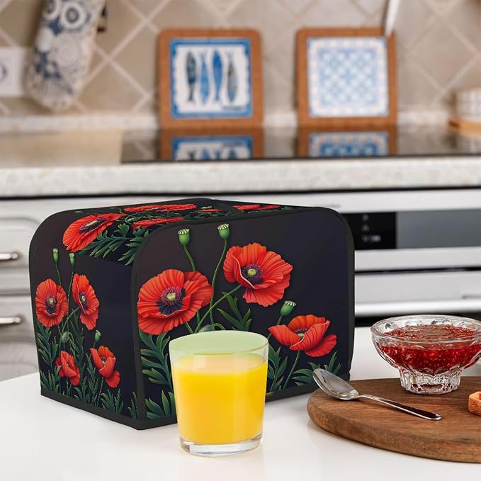 Toaster Cover 4 Slice Wide Slot Flower Floral PoppyBread Toaster Oven Dustproof Cover Small Appliance Kitchen Covers Dust and Fingerprint Protection for Women Gift 4 Slice