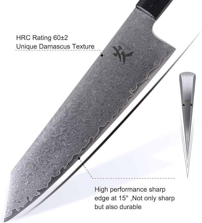 SAMCOOK Kiritsuke Chef Knife - 8 Inch Professional Sharp Damascus Knife - Japanese VG-10 High Carbon Stainless Steel Kitchen Gyuto knife - Ergonomic Octagonal Ebony Handle with Gift Box