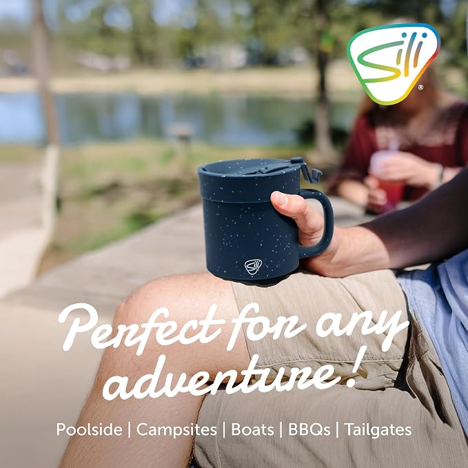 Silipint 16oz Silicone Coffee Mug Tumbler with Flip Lid – Unbreakable Dishwasher Safe Microwave Oven & Freezer Compatible – Cup for Coffee Tea or Cold Drinks (Speckled Blue) Pack of 1