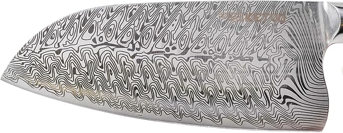 Ketuo Professional Chef Knife Damascus Carbon Steel with Laser Pattern Blade and Black Pakka Wood (7 Inch Cleaver Knife)