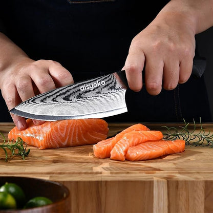 aisyoko Damascus 6.5" Chef Knife Sharp Kitchen Knife Japan VG-10 Stainless Steel Carbon Ultra Sharp Kitchen Cooking Knife, Ergonomic G10 Handle Deluxe Gift Box