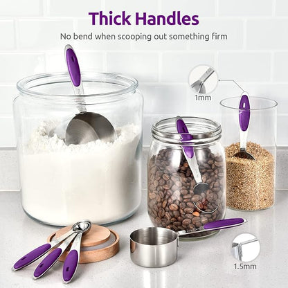 Measuring Cups and Spoons Set: U-Taste 18/8 Stainless Steel 10 Pieces Metal Stacking Kitchen Baking Cooking Food Measure Set 5 Cups 5 Spoons with Strengthened Weld Joints (Purple, Upgraded Version)