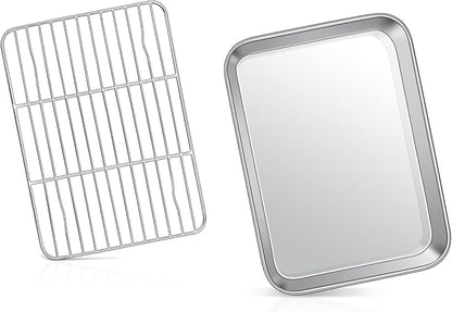 9 Inch Baking Sheet Pan with Rack Set, Joyfair Stainless Steel Toaster Oven Pans Tray & Cooling Racks for Cookie/Jelly Roll/Bacon/Meat, Commercial Metal & Rust-free, Dishwasher Safe