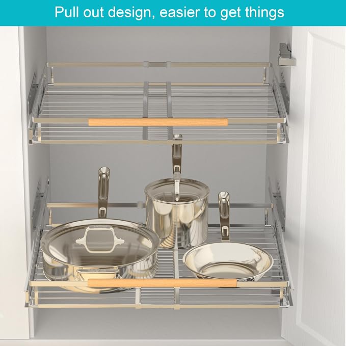 iPEGTOP 2 Pack Pull Out Cabinet Drawer Shelf Organizer, Extendable Sliding Slide Out Pantry Shelves Storage Heavy Duty for Kitchen Cabinets Under Sink, Adjustable Width 23.1~39.9" W x 22.4" D
