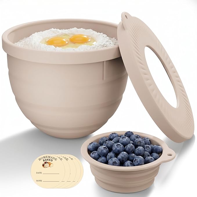 Silicone Bowl Liner for KitchenAid Tilt-Head 5QT Mixers, Kitchen Aid Accessories and Attachments for Baking and Cooking, Fits 5 Quart Mixing Bowl with Lids(Beige, 5QT)