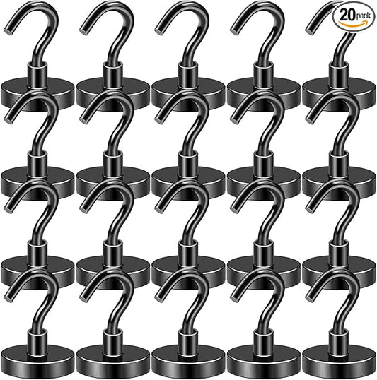 DIYMAG Black Magnetic Hooks, 85 LB Heavy Duty Strong Magnet with Hook, Rare Earth Neodymium Magnets for Hanging, Magnetics Hanger for Curtain, Home, Kitchen, Workplace, 20 Packs