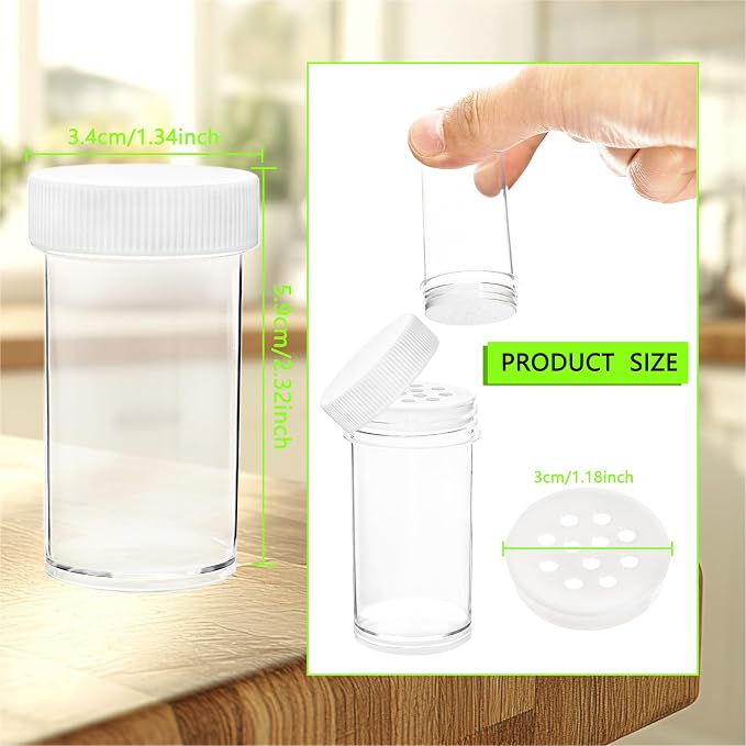 30 Pack 1 oz Mini Plastic Spice Jars with White Caps Clear Empty Spice Bottles with Sifters Small Seasoning Containers for Travel Storing Spice Seasoning Powders