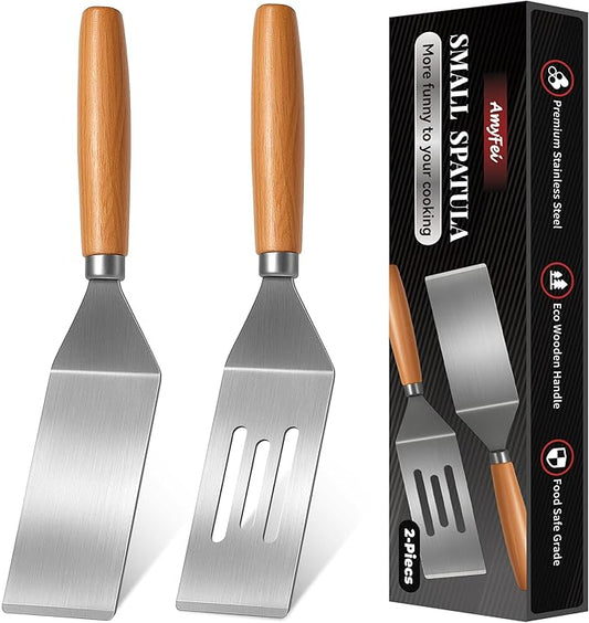 2Pcs Stainless Steel Spatula Set,Mini Serving Spatula for Kitchen Use,Metal Spatula for Cooking with Heat Resistant Handle,Metal Spatulas for kitchen use for Pancakes、Lasagna、Brownies、Cake and Cookie