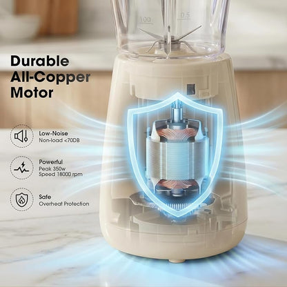 Blender for Smoothies and Shakes, Peak 350W Single Serve Mixer with Stainless Steel 6 Blades, 21oz Food-Grade Jar Quiet 70dB Smoothie Maker, Creamy White Compact Licuadora for Kitchen and Gym