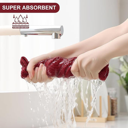 Homaxy 100% Cotton Kitchen Towels and Dishcloths Set, 12 x 12 Inches and 13 x 28 Inches, Set of 8 Bulk Kitchen Towels Set, Ultra Soft Absorbent Dish Cloths for Washing Dishes, Burgundy