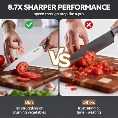 TIVOLI 2025 Knife Set 15 PCS High Carbon Stainless Steel Kitchen Knife Sets with Block & Honing Rod, Premium Razor-Sharp Black Knives Block Set for Kitchen, Ergonomic Full-Tang Handle