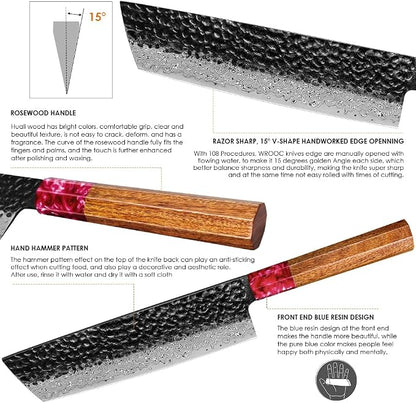 COOKLET'S Nakiri Knife, Professional VG10 Damascus Stainless Steel Kitchen Knife, Ultra Sharp Vegetable Meat Cooking Knife, G10 Ergonomic Color Wooden Handle with Luxury Gift Box for Home