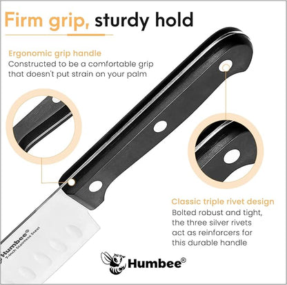 7-Inch Chef Knife Santoku – Full Tang Razor-Sharp High Carbon Stainless Steel Blade – Hollow Grind Edge – Ergonomic Grip Handle – Professional Kitchen Knife, Black