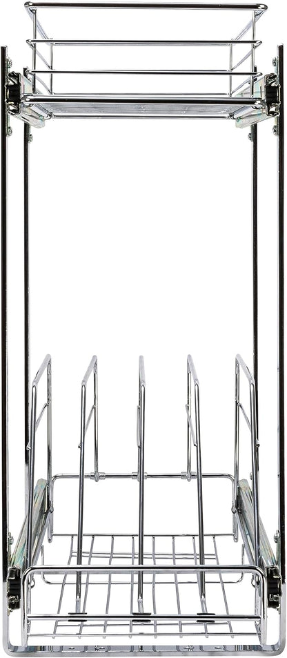 Household Essentials Glidez Multipurpose Chrome-Plated Steel Pull-Out/Slide-Out Dual-Sliding Storage Organizer for Cookware and Bakeware - 2-Tier Design - Fits Standard Size Cabinet or Shelf, Chrome