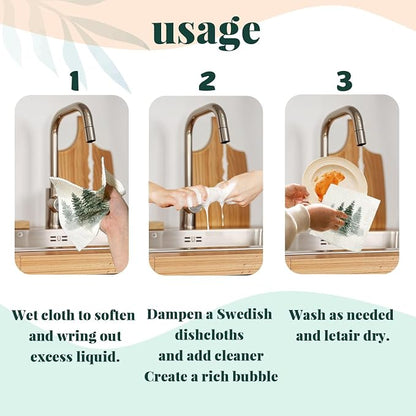Christmas Pine Tree Winter Swedish Dishcloths for Kitchen, Swedish Dish Cloths for Christmas Tree, Papaya Reusable Paper Towels, 4 Pack Dish Towels for kitchen, Reusable Paper Towels Washable