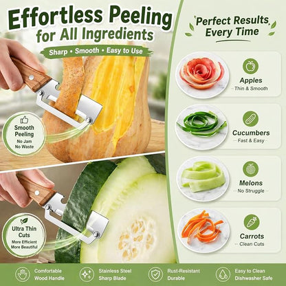 2-Pack Vegetable Peeler with Bottle Opener, Stainless Steel Kitchen Peeler with Wooden Handle, Easy Peeling Tool for Potatoes, Fruits & Vegetables