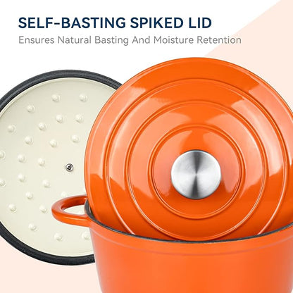 Miereirl 4.5 Quart Enameled Dutch Oven Pot with Lid, Cast Iron Dutch Oven with Dual Handles for Bread Baking, Cooking, Non-stick Enamel Coated Cookware (Orange)