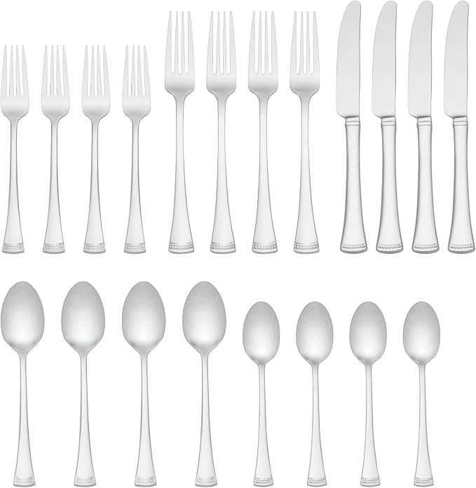 Lenox Silverware Set, Portola Mirror 20 Piece Flatware Set, Service For 4, 18/10 Stainless Steel, Dishwasher Safe, Flatware Cutlery Sets, Utensils, Knives Spoons and Forks, Home (Silver, 20 Pieces)