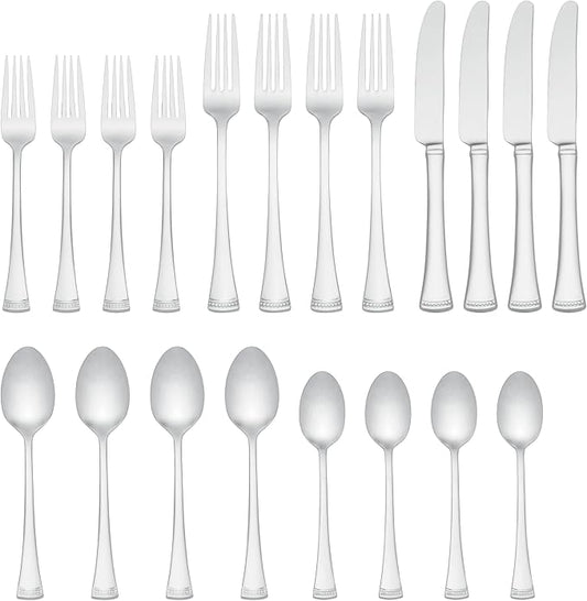 Lenox Silverware Set, Portola Mirror 20 Piece Flatware Set, Service For 4, 18/10 Stainless Steel, Dishwasher Safe, Flatware Cutlery Sets, Utensils, Knives Spoons and Forks, Home (Silver, 20 Pieces)