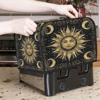 4 Slice Golden Sun Moon Toaster Cover Waterproof Dust Fingerprint Bread Machine Cover Washable Kitchen Appliance Protector For Home Kitchen Bakeware Table Decor Women Gifts