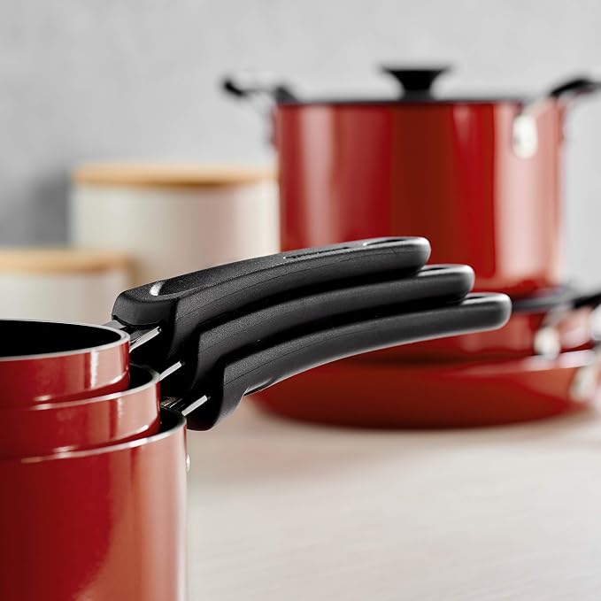Tramontina Aluminum Non Stick 6-Piece Nesting Sauce Pan Set with Lids - Red, Kitchen Nonstick Cookware Set, Dishwasher and Oven Safe