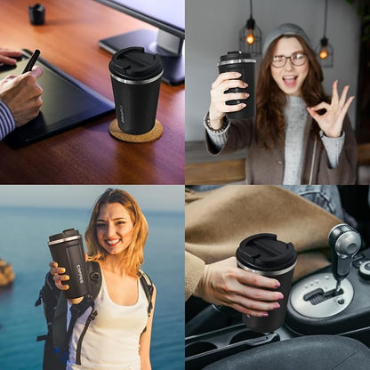 4 Pack Travel Coffee Mug 17oz Insulated Coffee Cup with Lid, Reusable Thermal Coffee Cup Stainless Steel Coffee Tumbler to Keep Hot & Cold Drinks for Car, Daily, Travel and Gifts, Black