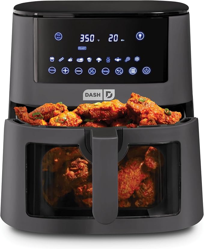 Dash Clear View Digital Air Fryer - Has AirCrisp® Technology - For Family-Sized Meals - Digital Touchscreen & Extra-Large Crisper Drawer - 7 Quarts - Forged Iron