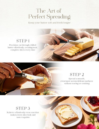 AISBUGUR 2 Pack Stainless Steel Butter Spreader Knife, Butter Knife with White Porcelain Handle, Cheese Butter Spreader Knives for Kitchen, Black