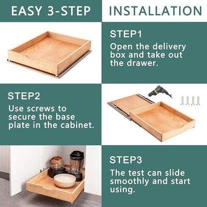 Fully Assembled Pull Out Cabinet Drawer, Wood Pull Out Cabinet Organizer, Soft Close Slide Out Pull Out Drawers for Kitchen Cabinets, Fast and Easy DIY Installation, 18”W x 21”D