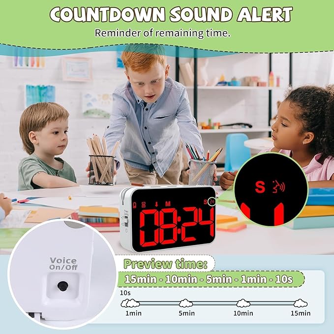 PERSUPER Kitchen Digital Timer, Count Down Up, Rechargeable, Vibration Mode Adjustable Volume and Brightness LED Display, Time Management Cook, Desk, Kids Adults Study Teaching, Kitchen Gadgets Red-1
