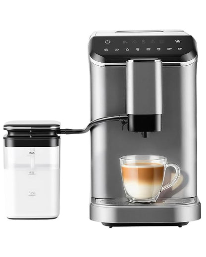 Fully Automatic Espresso Machine, 20 Bar Coffee Maker with Grinder and Milk Frother, Touchscreen Automatic Coffee Machine with 15 Grind Settings, Espresso Maker for Cappuccino, Latte & Americano