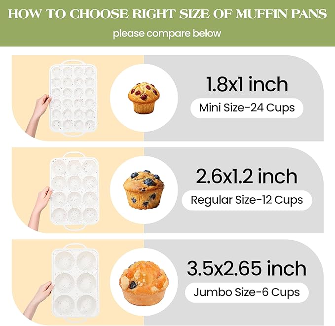 2 Pcs Jumbo Muffin Pan with Metal Frame Nonstick 6 Cup Extra Large Silicone Cupcake Pan for Baking, Deep Jumbo Muffin Tray for Egg Bites Muffins, Confetti Color Cream Gifts for Mom Home Baker