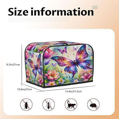 Flower Butterfly Toaster Cover 4 Slice Wide Slot Washable Toaster Covers | Color Art Dust and Fingerprint Protection Bread Maker Covers for Kitchen Accessories Decor Bakeware Women Gift