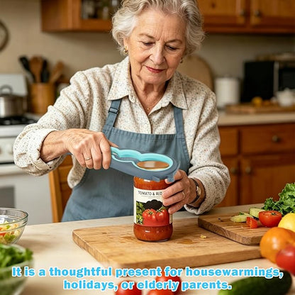 Jar Opener Set - 6-in-1 Adjustable Jar Opener Can Opener, 4-in-1 Bottle Opener Lid Opener & Rubber Jar Gripper, Multifunctional Kitchen Gadget for Seniors, Arthritis, Weak Hands (Blue&Grey)