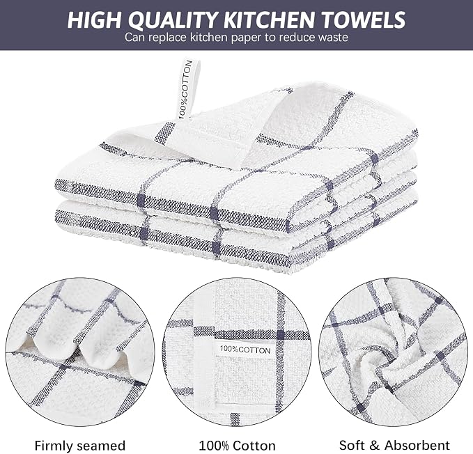 Nialnant 4PCS Cleaning Rags,100% Cotton Terry Dish Rags for Washing Dishes,Quick Drying Dish Cloths,Dish Towels for Kitchen,Purple Plaid-12x12in