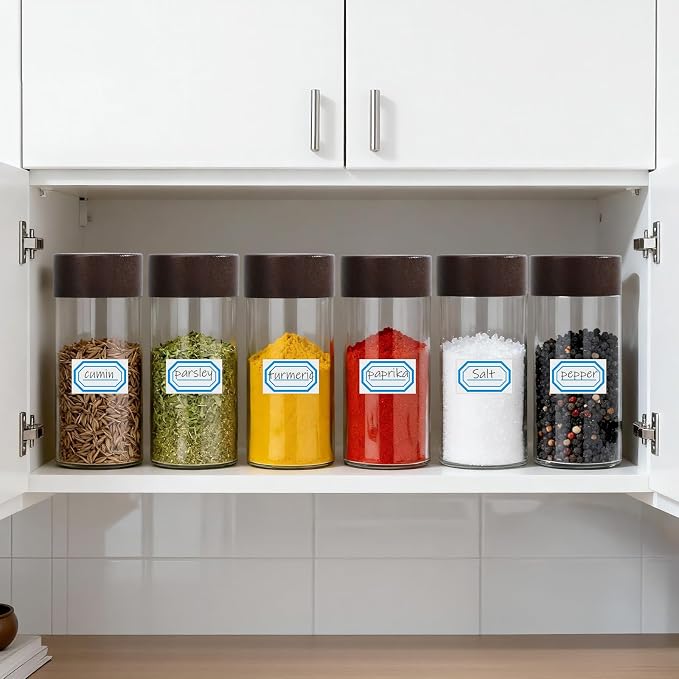Segarty 4oz Spice Jar with Shaker Lids, 2 Pack 120ml Round Jars with Wood Lids, Clear Empty Seasoning Containers Cereal Cabinet Organization Storage Set, Glass Spice Bottle with 7 Stickers, 1 Brush