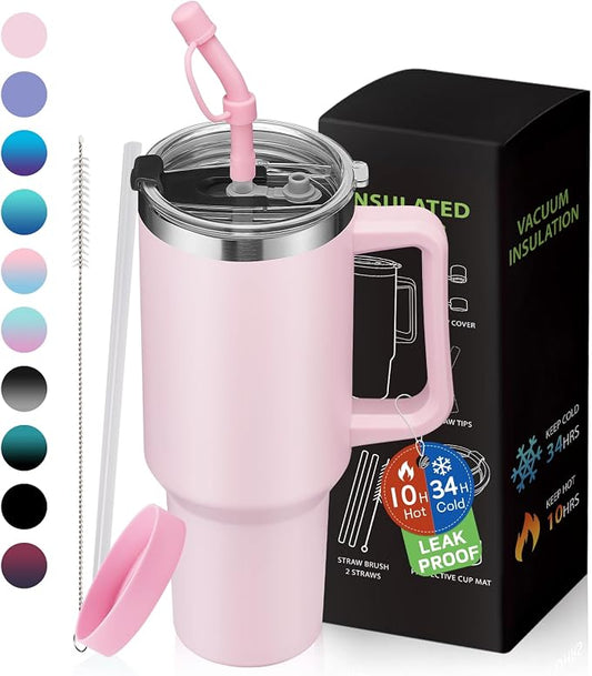 BENZZO Tumbler with Lid and Straw 40oz Stainless Steel Hydro Tumblers with Protective Boot & Double Threaded Cap, Thermal Travel Coffee Mug Flask Keeps Cold-34 Hrs for Camping Office, Double Wall