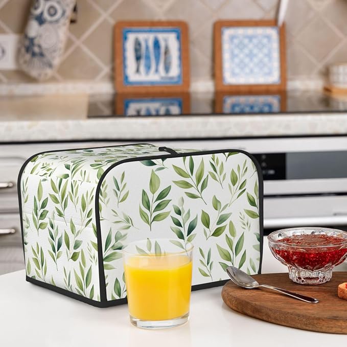 Botanical Leaves Pattern 4 Slice Toaster Cover Wide Slot Dustproof Bread Maker Cover Fingerprint Bakeware Protection Kitchen Appliance Toaster Bag