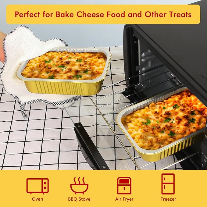 LNYZQUS 1.5lb Small Foil Pans with Lids 25 Pack, 7” x 5” Individual Baking Tins Leftover Containers,24oz Aluminum To Go Baked Food Containers Large Loaf Cake Pans Take Out Holders-Gold