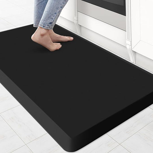 KitchenClouds Kitchen Mat Cushioned Anti Fatigue Rug 22"x36" Water Resistant, Non Slip, Standing and Comfort Desk/Floor Mats for House Sink Office (Black,0.8inch)