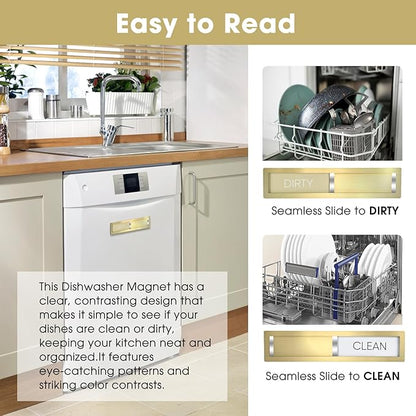 Clean Dirty Magnet for Dishwasher, Premium 304 Stainless Steel Dishwasher Clean Dirty Sign, Modern Kitchen Decor Accessories Organization, Housewarming Gift for Women (Champagne Gold-03)