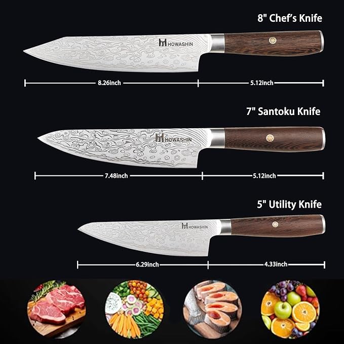 Kitchen Knife Set,High Carbon Stainless Steel Chef Knife Set,Sharp Forged Blade Professional Kitchen Knives Set with Ergonomic Handle, 3PCS Knives Set for kitchen with Gift Box